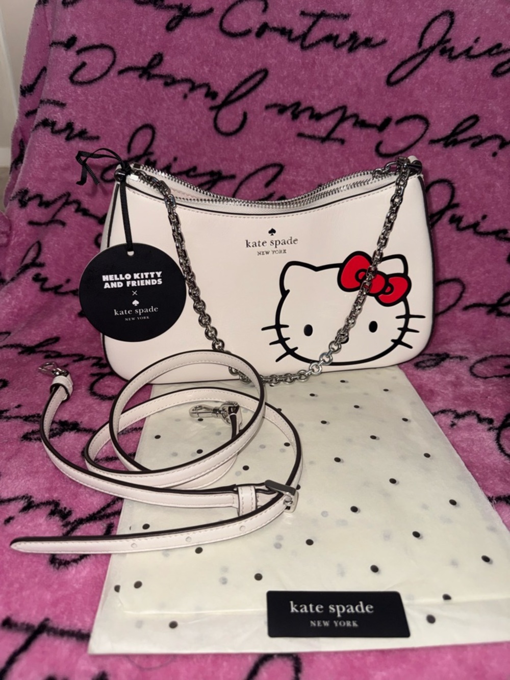 kate spade White Hello Kitty Leather Shoulder Bag with Red Bow - Picture 9 of 10